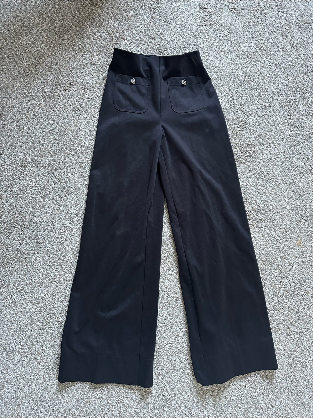 H&M Black High-Waist Wide-Leg Pants with Back Patch Pockets
